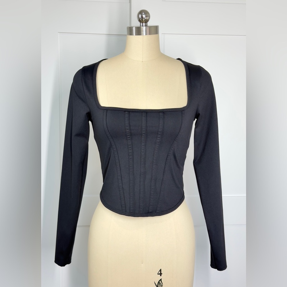 Abercrombie & Fitch Black Square Neck Long Sleeve Top